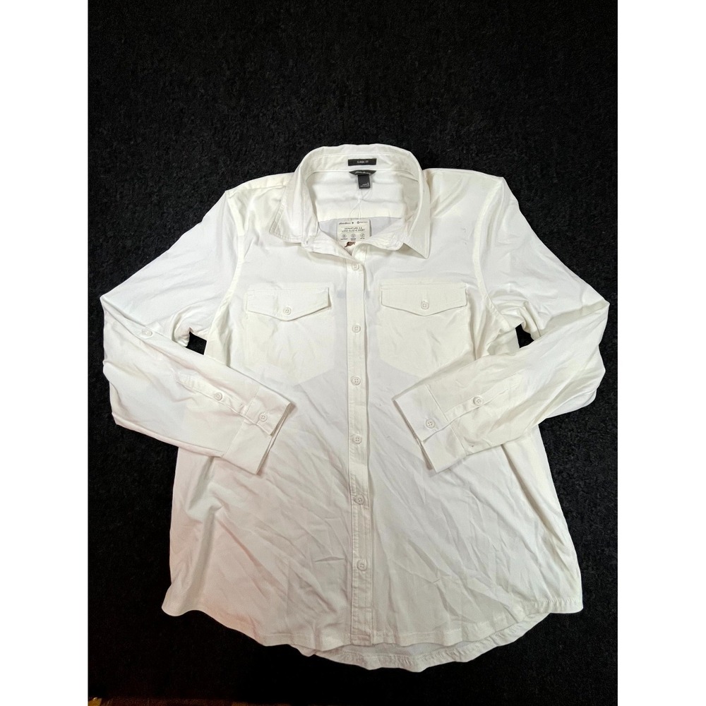 Eddie Bauer Departure 2.0 Shirt Womens L White Long Sleeve Button Up Classic Fit